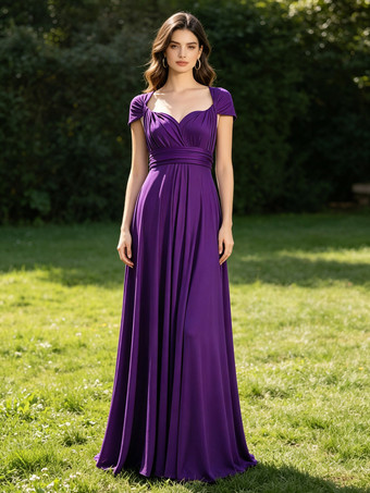 violet Robes de demoiselle d'honneur en mousseline coupe trapèze longueur au sol robes de soirée