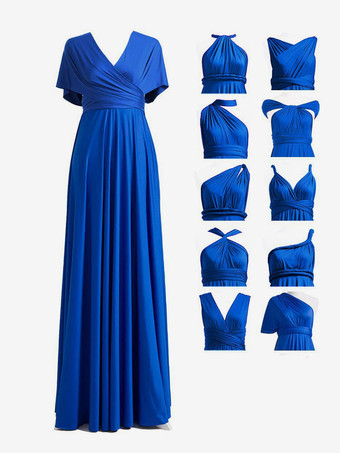 Royal BleuRobes de demoiselle d'honneur en mousseline coupe trapèze longueur au sol robes de soirée