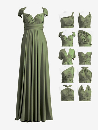 Vert Olive Robes de demoiselle d'honneur en mousseline coupe trapèze longueur au sol robes de soirée