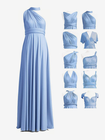 Bleu océanRobes de demoiselle d'honneur en mousseline coupe trapèze longueur au sol robes de soirée