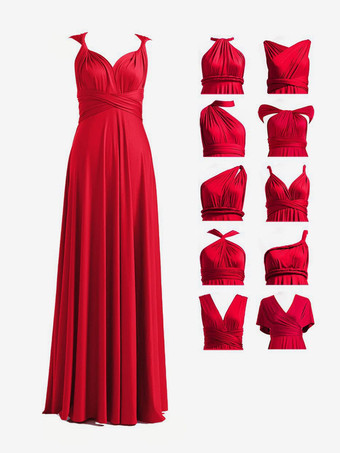 Rouge Robes de demoiselle d'honneur en mousseline coupe trapèze longueur au sol robes de soirée