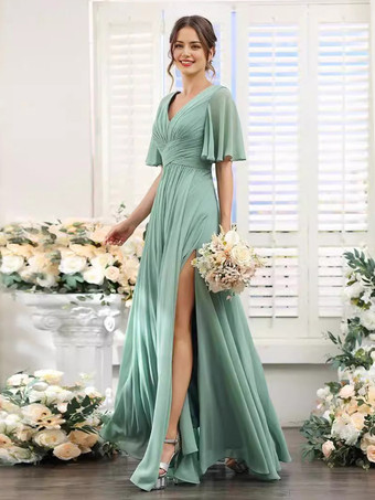 Robe de demoiselle d'honneur en mousseline coupe trapèze longueur au sol pour mariage