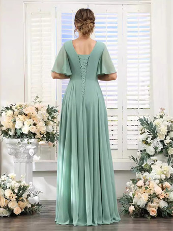 Robe de demoiselle d'honneur en mousseline coupe trapèze longueur au sol pour mariage