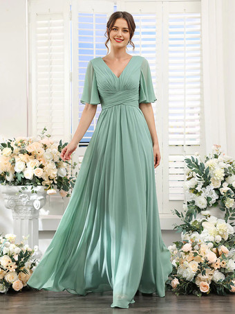 Robe de demoiselle d'honneur en mousseline coupe trapèze longueur au sol pour mariage