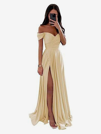 Or clair Robes de demoiselle d'honneur en polyester coupe trapèze longueur au sol robes de soirée