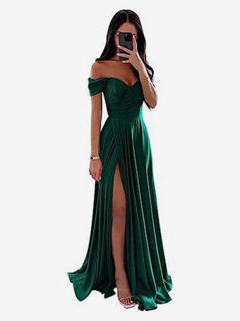 Vert  foncéRobes de demoiselle d'honneur en polyester coupe trapèze longueur au sol robes de soirée