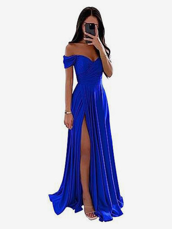 Royal BleuRobes de demoiselle d'honneur en polyester coupe trapèze longueur au sol robes de soirée