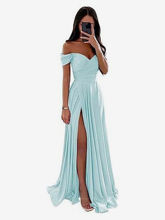 Bleu Ciel ClairRobes de demoiselle d'honneur en polyester coupe trapèze longueur au sol robes de soirée
