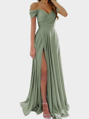 Vert CendréRobes de demoiselle d'honneur en polyester coupe trapèze longueur au sol robes de soirée