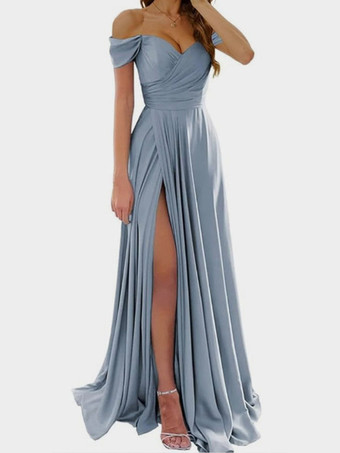 Gris bleuRobes de demoiselle d'honneur en polyester coupe trapèze longueur au sol robes de soirée