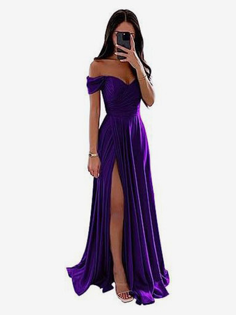violet Robes de demoiselle d'honneur en polyester coupe trapèze longueur au sol robes de soirée