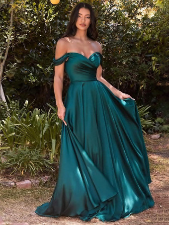 Vert bleuRobes de demoiselle d'honneur en polyester coupe trapèze longueur au sol robes de soirée