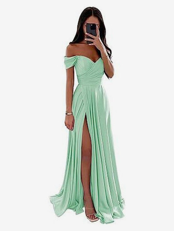 Menthe VerteRobes de demoiselle d'honneur en polyester coupe trapèze longueur au sol robes de soirée
