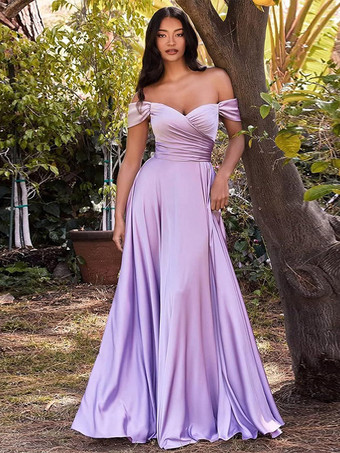 Lavande Robes de demoiselle d'honneur en polyester coupe trapèze longueur au sol robes de soirée