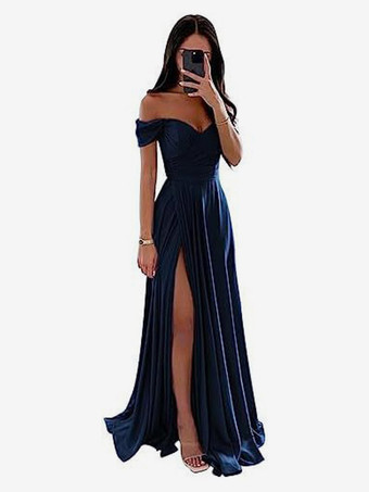 Bleu MarineRobes de demoiselle d'honneur en polyester coupe trapèze longueur au sol robes de soirée