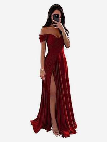 Bordeaux Robes de demoiselle d'honneur en polyester coupe trapèze longueur au sol robes de soirée