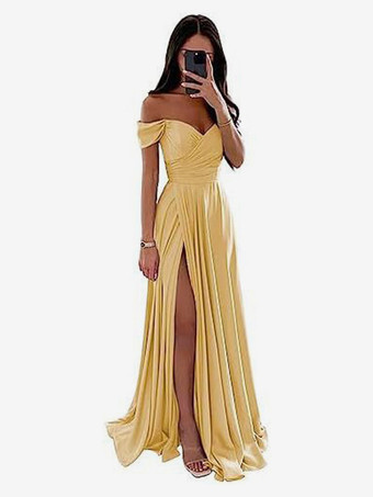 Or Robes de demoiselle d'honneur en polyester coupe trapèze longueur au sol robes de soirée