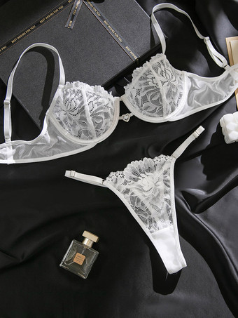 Ensembles de lingerie 2 pièces en dentelle blanche : soutien-gorge et culotte