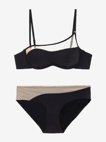 Ensembles de lingerie 2 pièces soutien-gorge et culotte noirs découpés