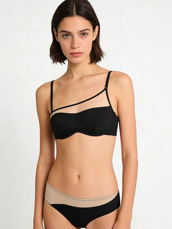 Ensembles de lingerie 2 pièces soutien-gorge et culotte noirs découpés