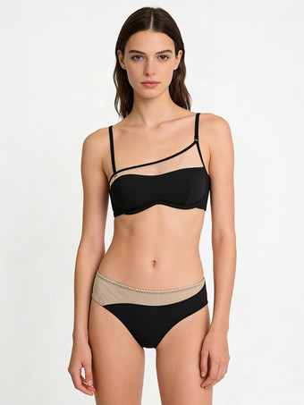 noir Ensembles de lingerie 2 pièces soutien-gorge et culotte noirs découpés
