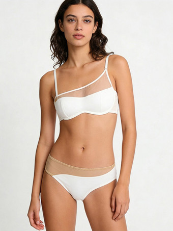 blanc Ensembles de lingerie 2 pièces soutien-gorge et culotte noirs découpés