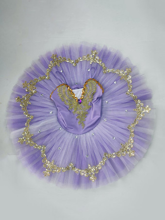 Robe de ballet violette pour fille ornée de dentelle et de sequins idéale pour les spectacles.