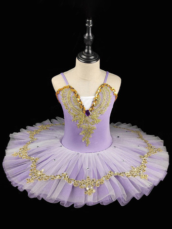 violet Robe de ballet violette pour fille ornée de dentelle et de sequins idéale pour les spectacles.