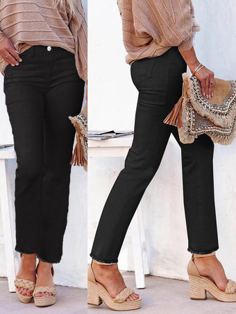 noir Jeans femme coupe droite style décontracté en denim.