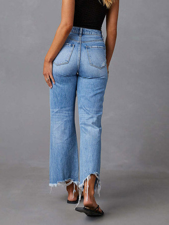 Bas de jeans sexy et décontractés à franges et taille haute en denim
