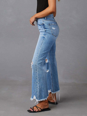 Bas de jeans sexy et décontractés à franges et taille haute en denim