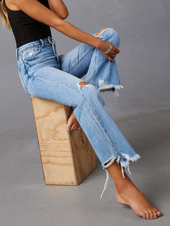 Bas de jeans sexy et décontractés à franges et taille haute en denim
