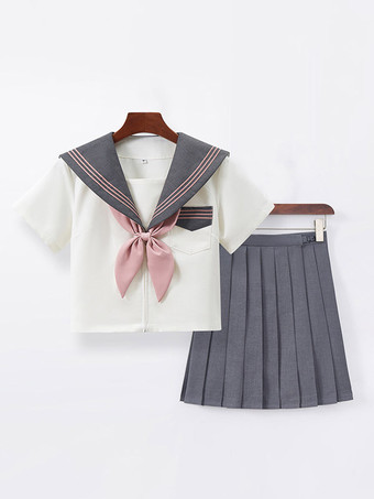 GrisEnsemble uniforme scolaire japonais Lolita classique JK : chemise grise à manches courtes et jupe plissée