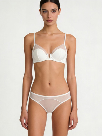 blanc Ensemble soutien-gorge et culotte deux pièces rose fuchsia découpé