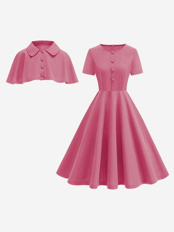 ヴィンテージ1950年代ミディドレス（ケープレット付き）レディースAラインスイングスケータードレス - サマーレトロパーティ2026