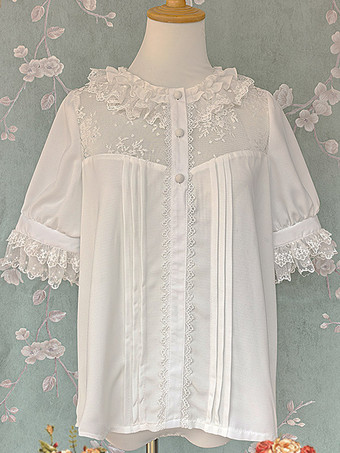 Blusas Sweet Lolita camisas de manga corta top blanco Lolita