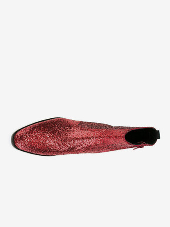 Bottines à paillettes en cuir véritable bout rond talon épais