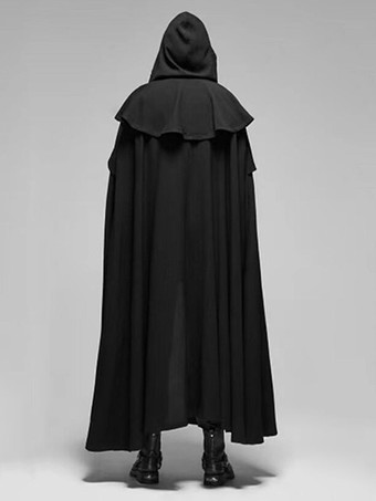 黒のフード付きマント ユニセックス 中世ゴシック 吸血鬼ケープ フルレングス ルネッサンス衣装