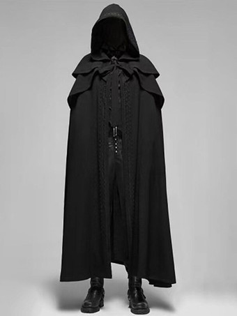黒のフード付きマント ユニセックス 中世ゴシック 吸血鬼ケープ フルレングス ルネッサンス衣装