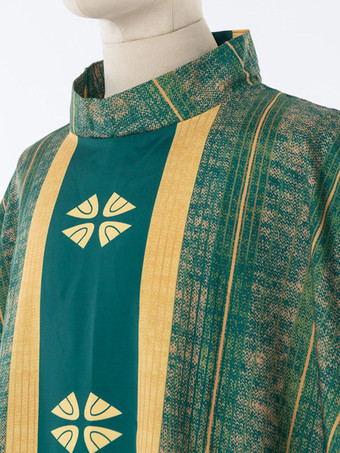 緑色のゴシック様式の祭服、刺繍入り十字架付き、教会ミサ用、中世風レトロ典礼聖職者衣装