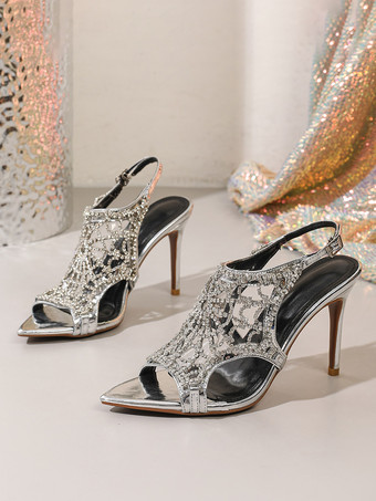 Sandales à talons hauts ornées de strass bout ouvert et bride arrière ajourée chaussures de soirée