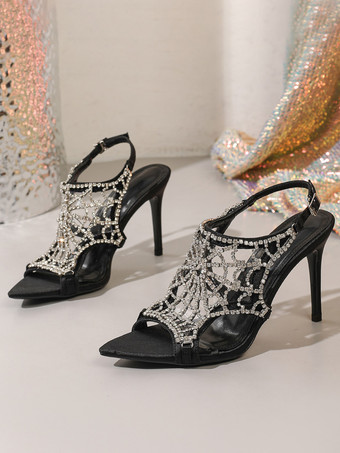Sandales à talons hauts ornées de strass bout ouvert et bride arrière ajourée chaussures de soirée