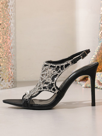 Sandales à talons hauts ornées de strass bout ouvert et bride arrière ajourée chaussures de soirée