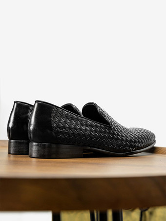 Mocassins noirs pour hommes bout rond en cuir de vachette chaussures habillées à enfiler