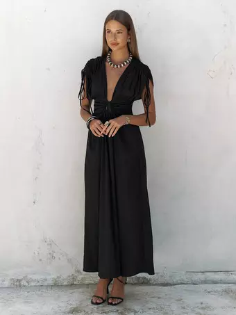 long flowy dresses with short sleeves Prettygarden Womens Summer Maxi Dress Short Sleeve V Neck Hollow Out Eyelet A Line Long Flowy Beach Vacation Dresses, Women's, Size: Large, Blue