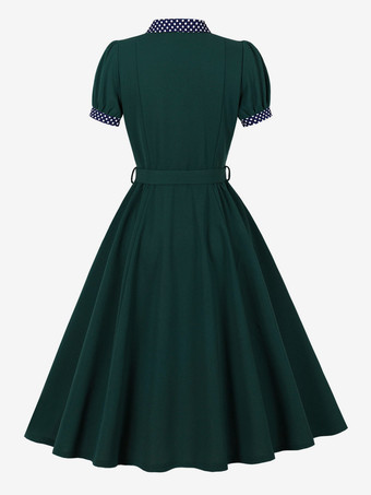Robe vintage pour femme style années 1950 robe trapèze à pois col et nœud papillon robe midi idéale pour un tea party.