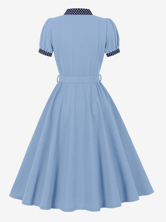 Robe vintage pour femme style années 1950 robe trapèze à pois col et nœud papillon robe midi idéale pour un tea party.