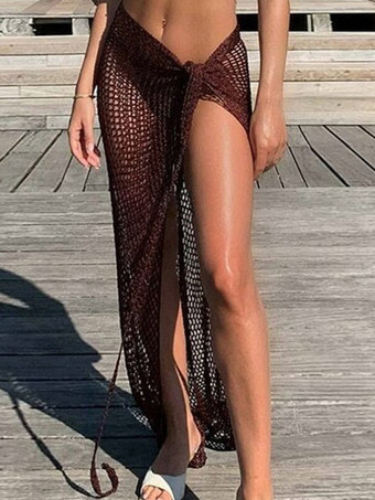 marron foncéJupes blanches sexy en résille longues pour l'été bas pour femmes