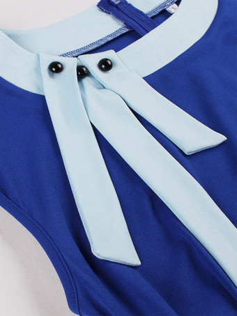 Vintage Swing Dress Women's 1950s Contrast Trim Bow Neck Tea Party Dress