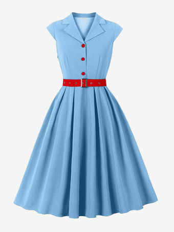 Robe trapèze vintage années 1950 pour femme sans manches à col idéale pour un tea party.